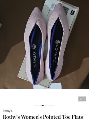 Rothy's Women's Pointed Toe Flats in Petal Pink Solid US Sz 8.5